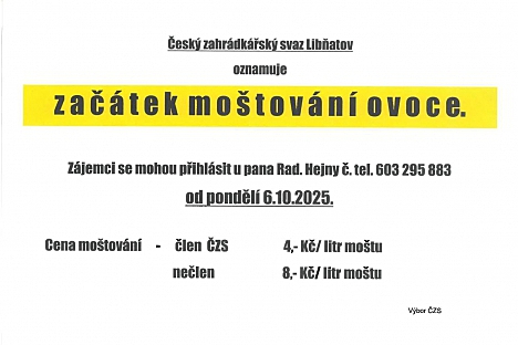 Začíná moštování v Libňatově!