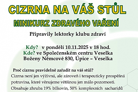 Klub zdraví zve na večer s cizrnou! 