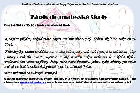 Zápis do MŠ ve Chvalči