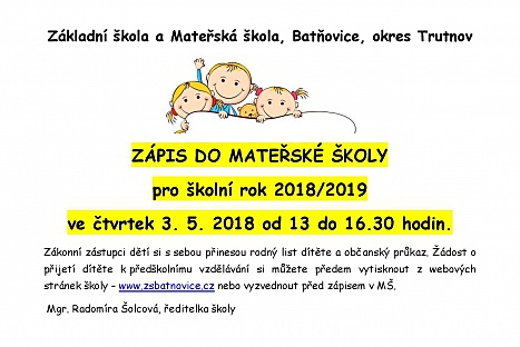 Zápis do MŠ v Batňovicích