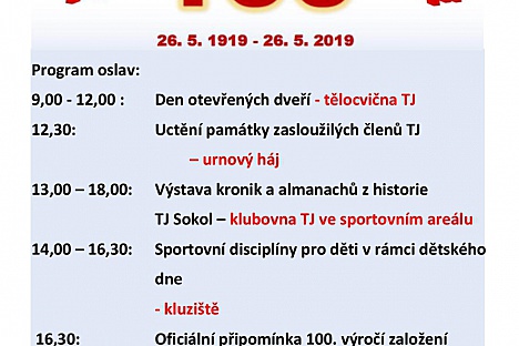 Naší TJ Sokol je 100 let
